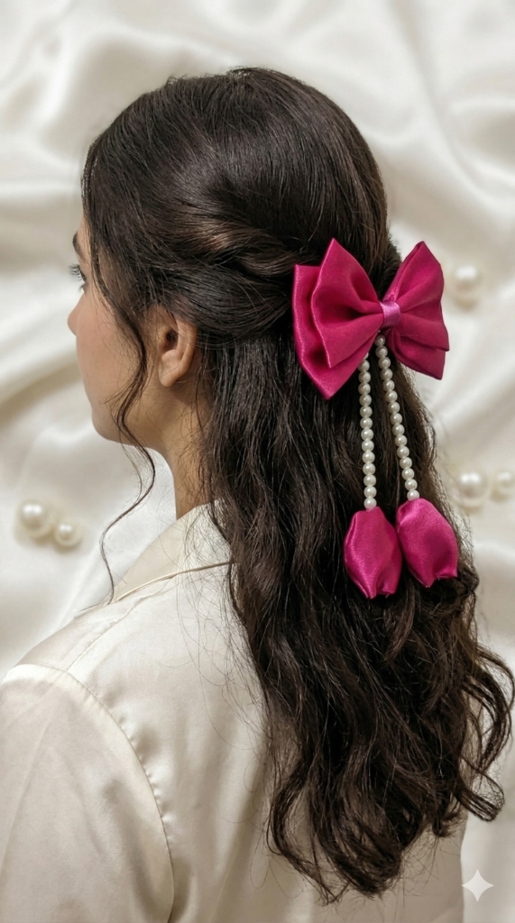 Magenta Satin Pearl Drop Bow